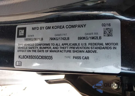 2016 Chevrolet Spark Ev 1Lt z USA, uszkodzony, nr VIN KL8CK6S05GC609335